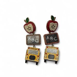 School Themed Earrings with Apple and Bus